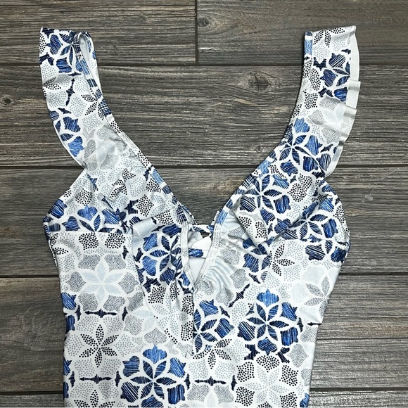 Somedays Lovin Sapphire Pools One Piece Swimsuit Small Deep V Ruffles - Picture 14 of 16